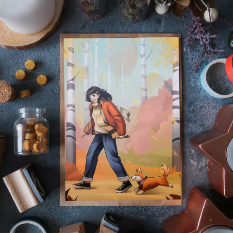 Открытка "Girl and Corgi"