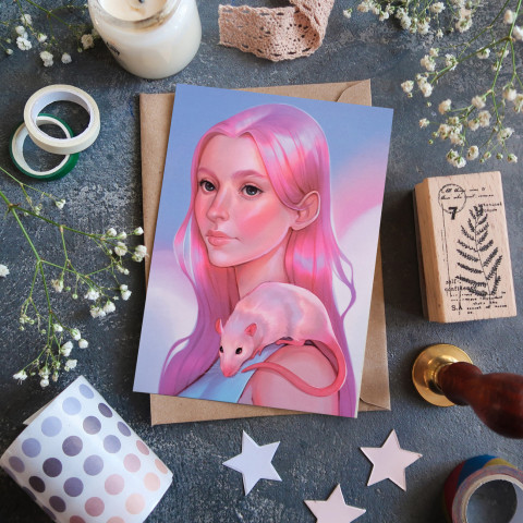 Открытка "Девушка с Крыской"