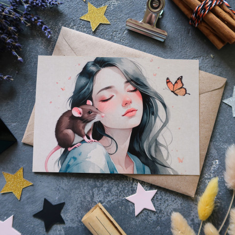 Открытка "Girl and Rat"