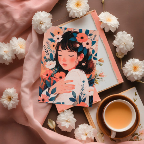 Открытка "Girl and Flowers"