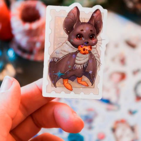 Стикер "Летучая Мышка и Печенька" голография