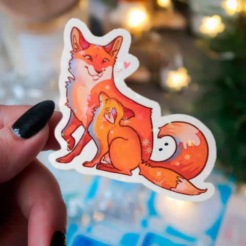 Стикер "Fox Family" голография