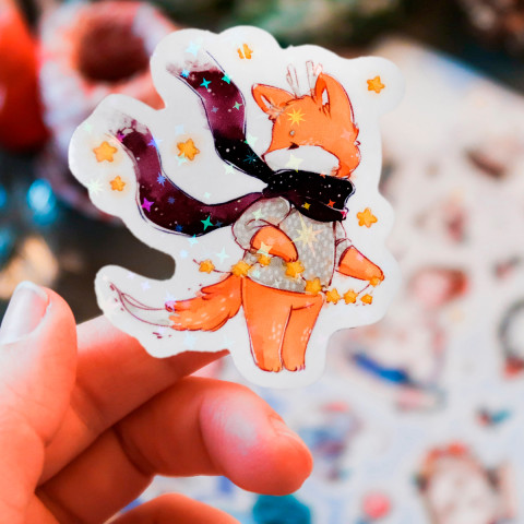 Стикер "Лисенок и Звезды" голография