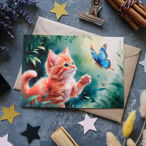 Открытка "Cat and Butterfly"
