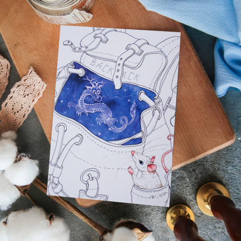 Открытка "Rat And Backpack"