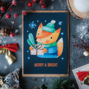 Открытка "Merry & Bright" с матовой ламинацией