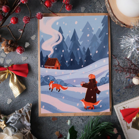 Открытка "Зима в Деревне"