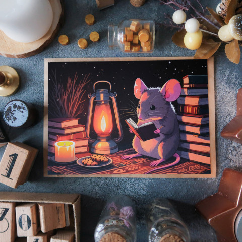 Открытка "Mouse Reading"
