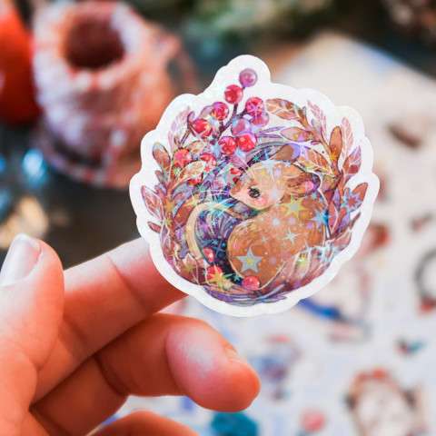 Стикер "Mouse and Flowers" голография