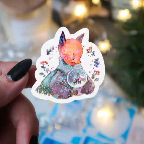Стикер "Зимний Лисенок" голография