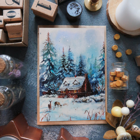 Открытка "Зимний Домик"