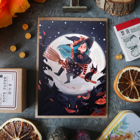 Открытка "Witch and Cat"