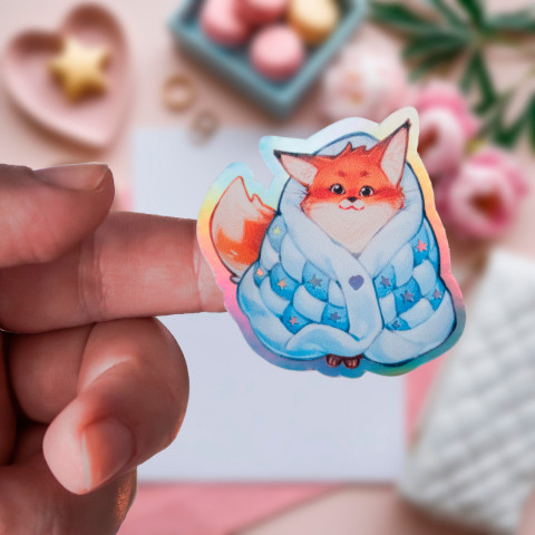 Стикер "Лисенок в Пледе" голография