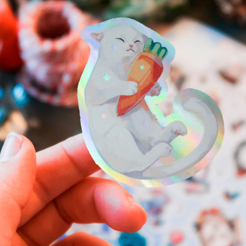 Стикер "Cat and Carrot" голография