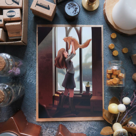 Открытка "Girl And Cat"