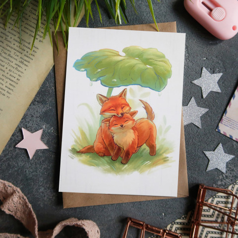 Открытка "Лисята Под Цветком"