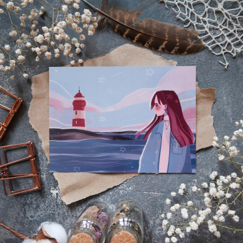 Открытка "Girl and Lighthouse 1"