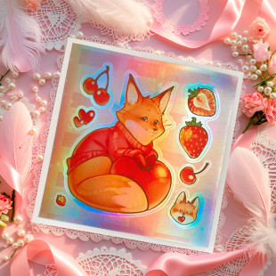 Стикер "Happy Fox" голография