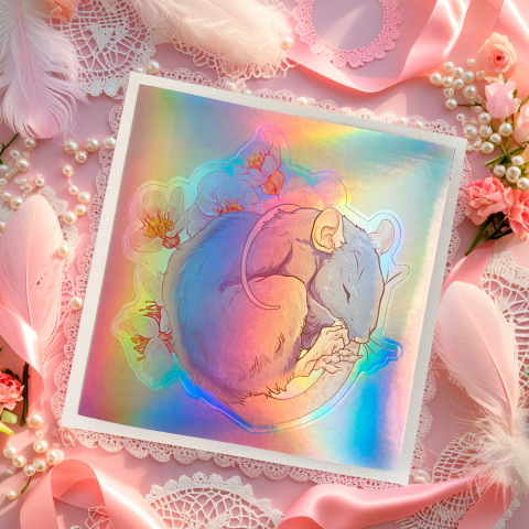 Стикер "Rat and Flowers" голография